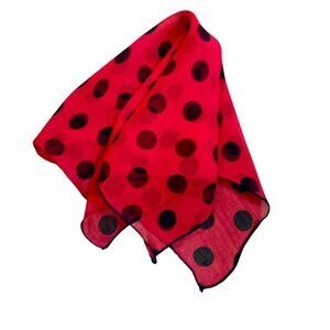 Vintage Black Red Polka Dot 100% Silk Hankie Scarf Pocket Square